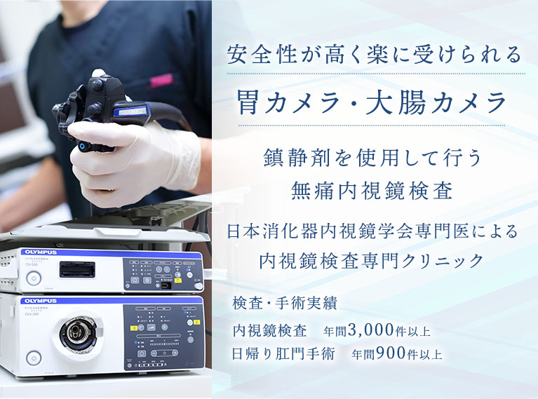 鎮静剤を使用して行う無痛内視鏡検査 安全性が高く楽に受けられる胃カメラ・大腸カメラ 日本消化器内視鏡学会専門医による内視鏡検査専門クリニック